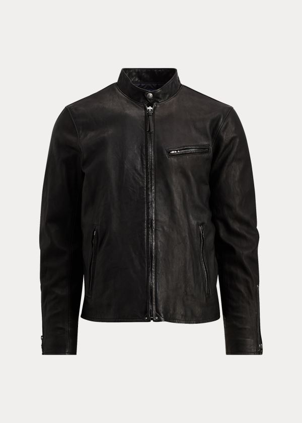 Kurtki Ralph Lauren Lambskin Caf? Racer Jacket Męskie Czarne | JJVR0819