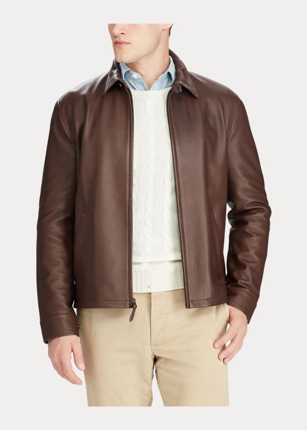 Kurtki Ralph Lauren Lambskin Leather Jacket Męskie Brązowe | PWLO7767