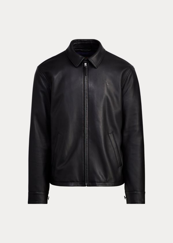 Kurtki Ralph Lauren Lambskin Leather Jacket Męskie Czarne | BKTY2293