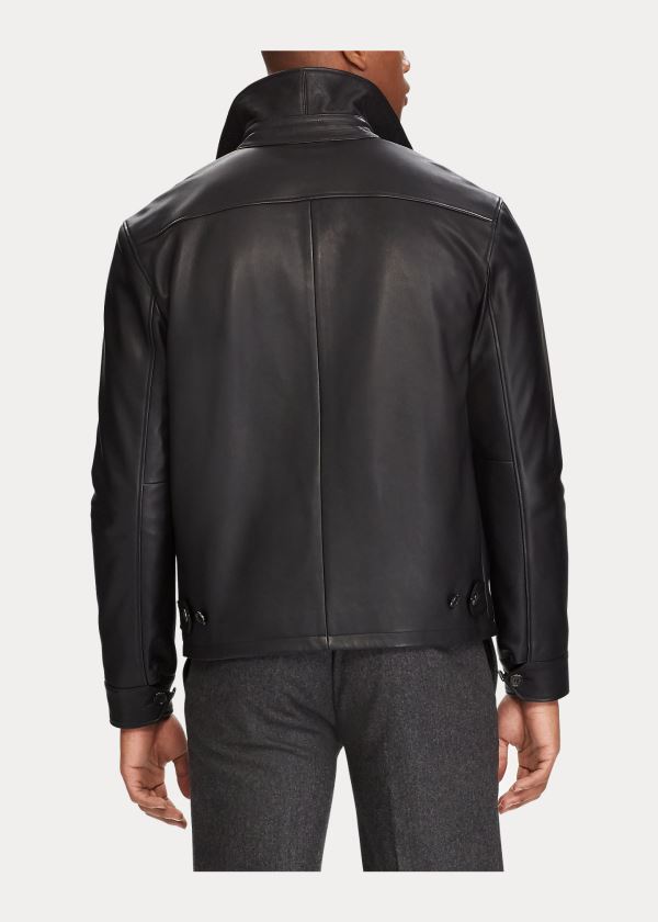 Kurtki Ralph Lauren Lambskin Leather Jacket Męskie Czarne | BDHO3674