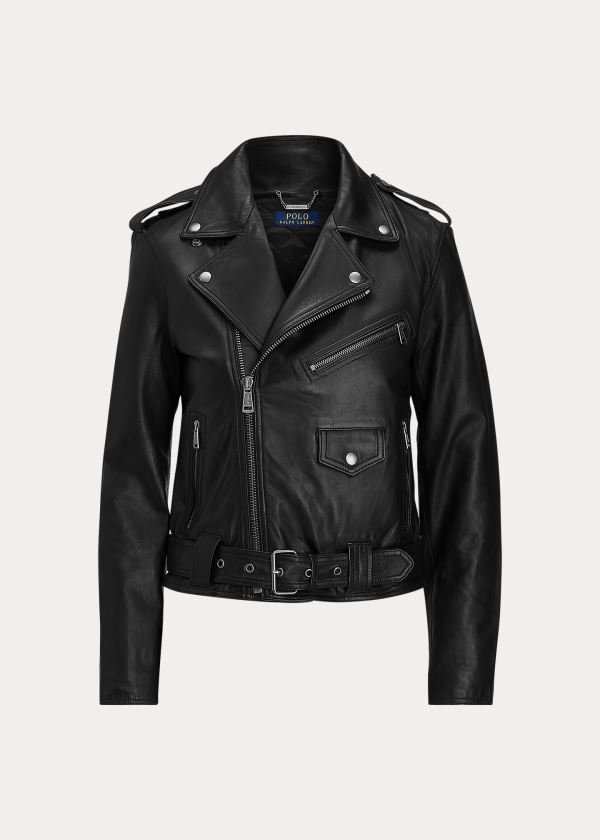 Kurtki Ralph Lauren Lambskin Moto Jacket Damskie Czarne | ZIHT1029