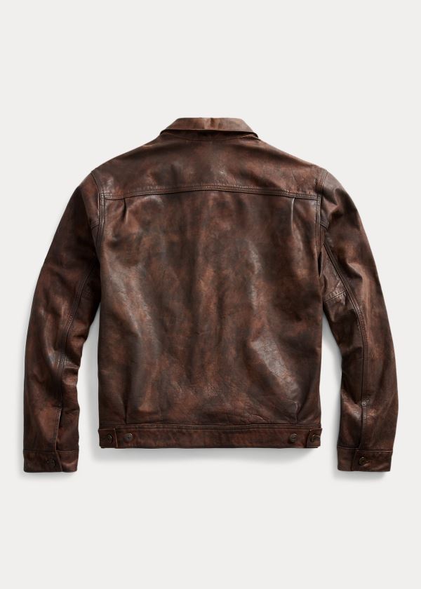 Kurtki Ralph Lauren Leather Jacket Męskie Brązowe | KVWN4140