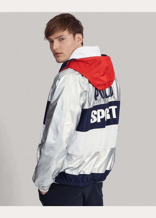 Kurtki Ralph Lauren Limited-Edition Windbreaker Męskie Srebrne Granatowe Białe | QMOQ4808