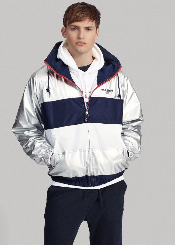 Kurtki Ralph Lauren Limited-Edition Windbreaker Męskie Srebrne Granatowe Białe | QMOQ4808