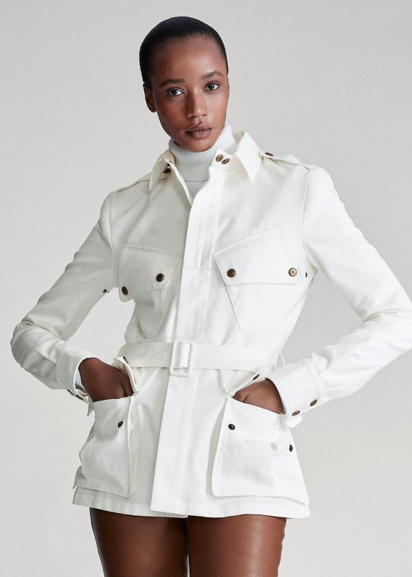 Kurtki Ralph Lauren Lydie Belted Canvas Jacket Damskie Kremowe | ZRCN7763