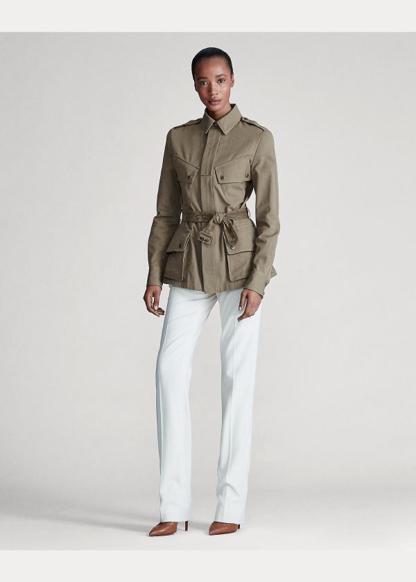 Kurtki Ralph Lauren Lydie Belted Canvas Jacket Damskie Zielone | IUTF0675