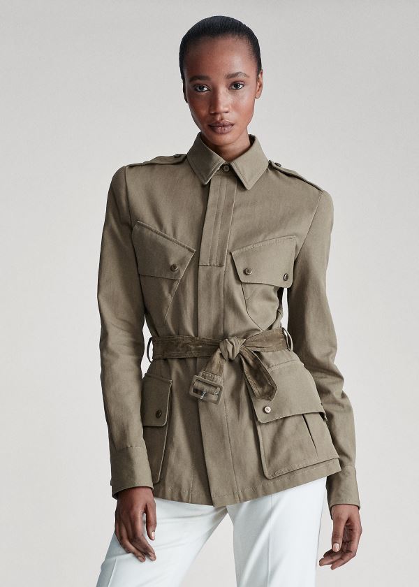 Kurtki Ralph Lauren Lydie Belted Canvas Jacket Damskie Zielone | IUTF0675