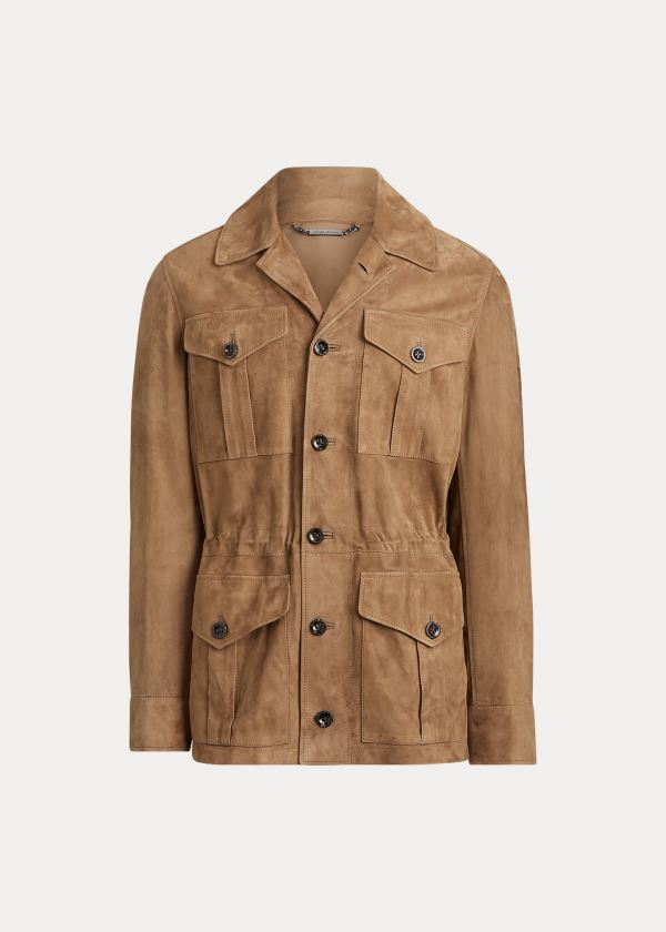 Kurtki Ralph Lauren Merton Nubuck Leather Jacket Męskie Khaki | LZFS2627