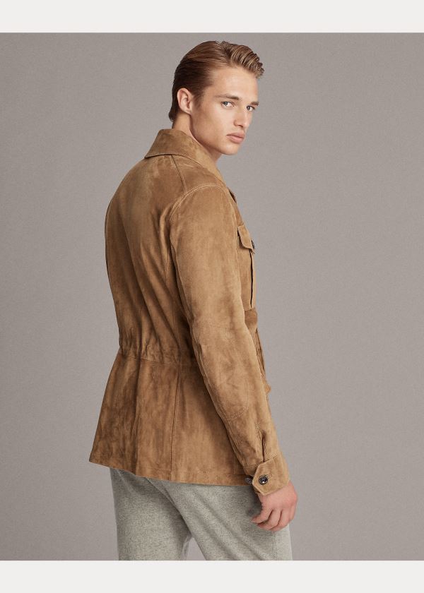 Kurtki Ralph Lauren Merton Nubuck Leather Jacket Męskie Khaki | LZFS2627