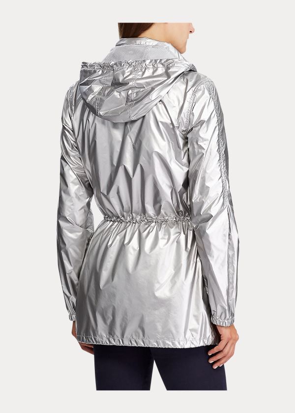 Kurtki Ralph Lauren Metallic Taffeta Hooded Jacket Damskie Srebrne | DWNI3936