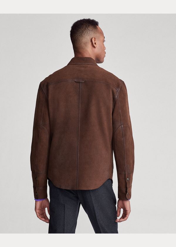 Kurtki Ralph Lauren Nubuck Leather Shirt Jacket Męskie Brązowe | EYDS9902