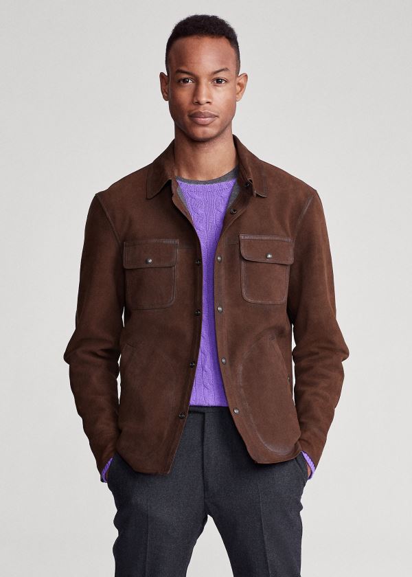 Kurtki Ralph Lauren Nubuck Leather Shirt Jacket Męskie Brązowe | EYDS9902