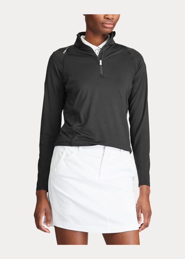 Kurtki Ralph Lauren Performance Golf Quarter-Zip Damskie Czarne | HRIC4443