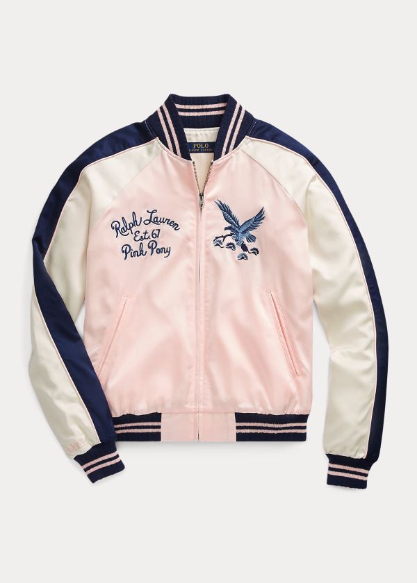 Kurtki Ralph Lauren Pink Pony Satin Bomber Jacket Damskie Różowe | UEGX7179