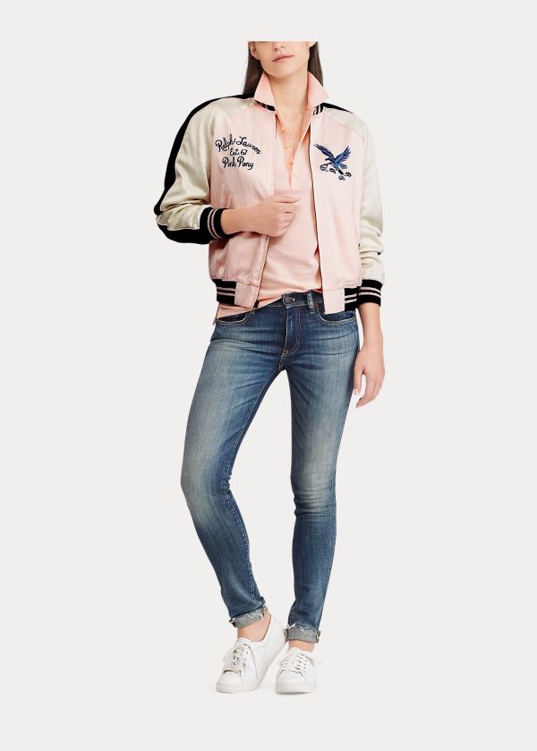 Kurtki Ralph Lauren Pink Pony Satin Bomber Jacket Damskie Różowe | UEGX7179