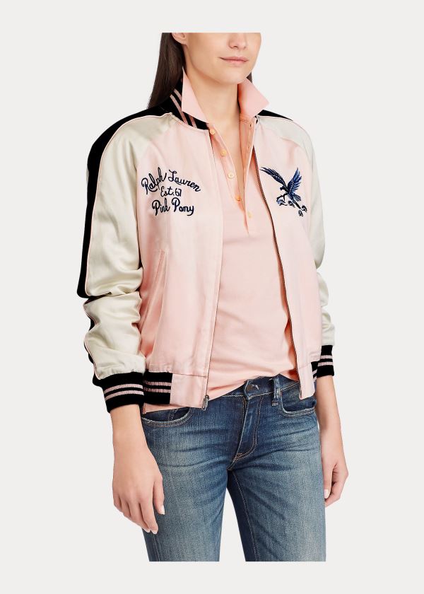 Kurtki Ralph Lauren Pink Pony Satin Bomber Jacket Damskie Różowe | UEGX7179