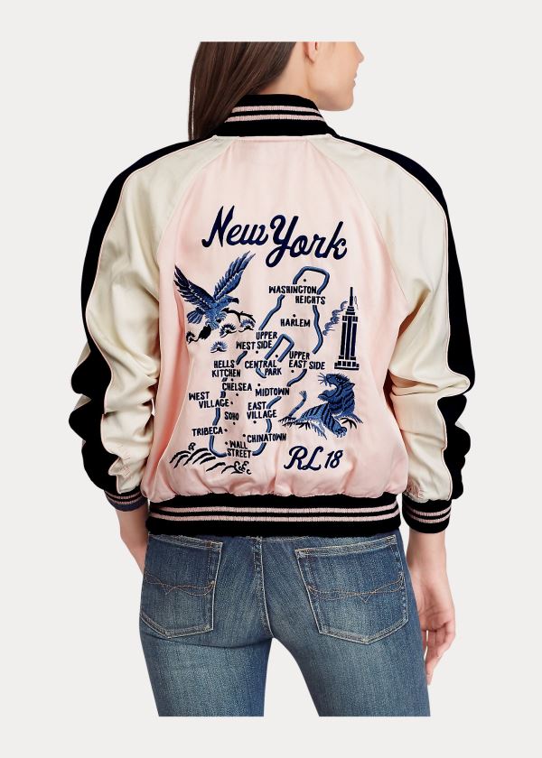 Kurtki Ralph Lauren Pink Pony Satin Bomber Jacket Damskie Różowe | UEGX7179