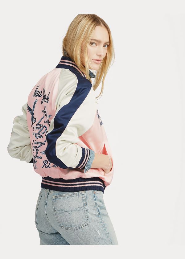 Kurtki Ralph Lauren Pink Pony Satin Bomber Jacket Damskie Różowe | UEGX7179