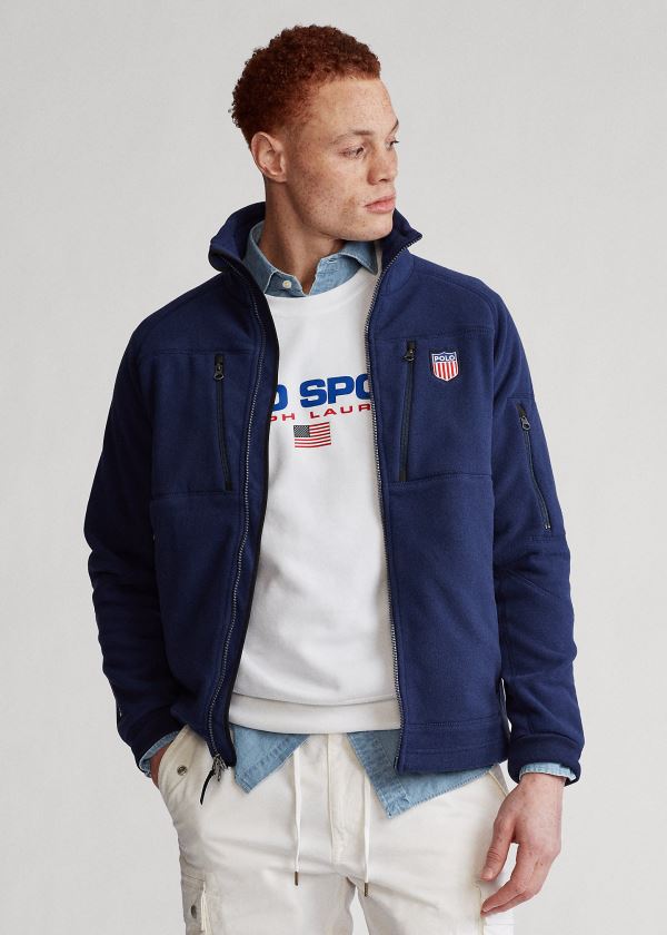 Kurtki Ralph Lauren Polo Shield Fleece Jacket Męskie Granatowe | IJXE9114