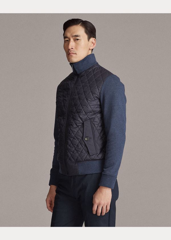 Kurtki Ralph Lauren Quilted Hybrid Jacket Męskie Granatowe Niebieskie | WTGX7404