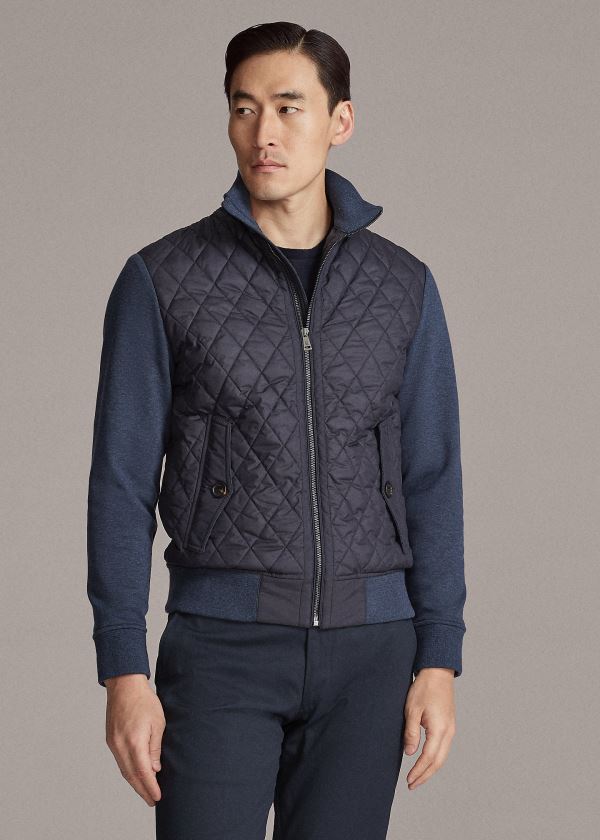 Kurtki Ralph Lauren Quilted Hybrid Jacket Męskie Granatowe Niebieskie | WTGX7404