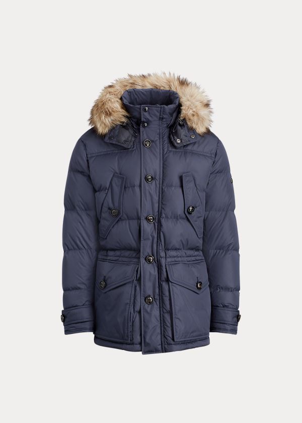 Kurtki Ralph Lauren RLX Faux-Fur-Trim Down Parka Męskie Granatowe | UIGP7704