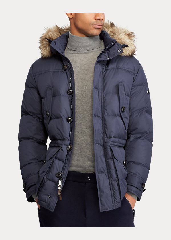 Kurtki Ralph Lauren RLX Faux-Fur-Trim Down Parka Męskie Granatowe | UIGP7704