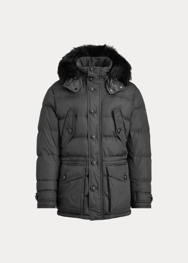 Kurtki Ralph Lauren RLX Faux-Fur-Trim Down Parka Męskie Czarne | WOMN7094