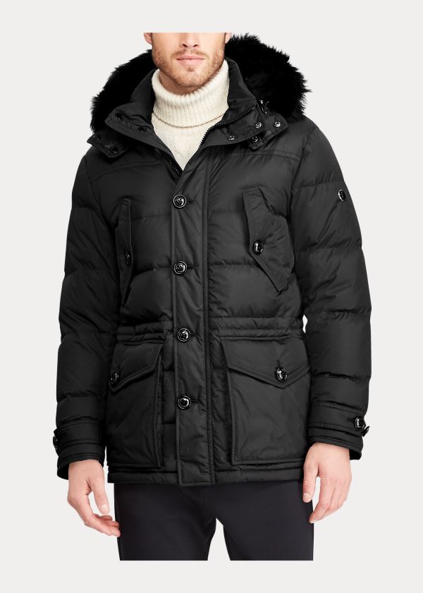 Kurtki Ralph Lauren RLX Faux-Fur-Trim Down Parka Męskie Czarne | WOMN7094