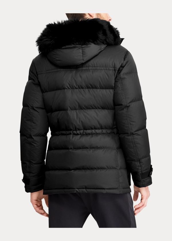 Kurtki Ralph Lauren RLX Faux-Fur-Trim Down Parka Męskie Czarne | WOMN7094