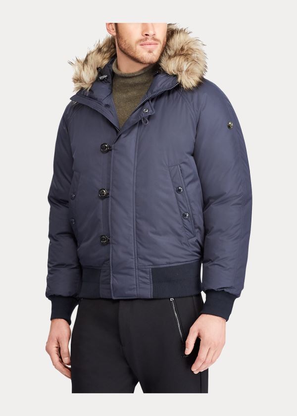 Kurtki Ralph Lauren RLX Faux Fur-Trim Down Jacket Męskie Granatowe | MSAR5227