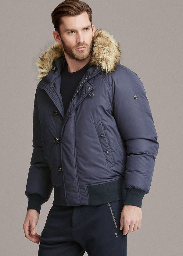 Kurtki Ralph Lauren RLX Faux Fur-Trim Down Jacket Męskie Granatowe | MSAR5227