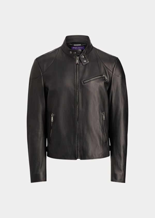 Kurtki Ralph Lauren Randall Lambskin Biker Jacket Męskie Czarne | RCWM8860