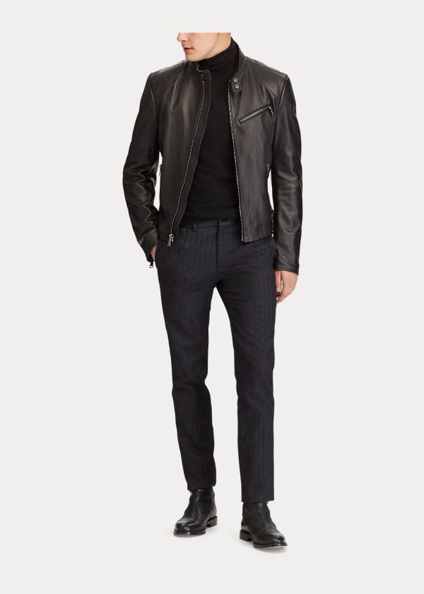 Kurtki Ralph Lauren Randall Lambskin Biker Jacket Męskie Czarne | RCWM8860