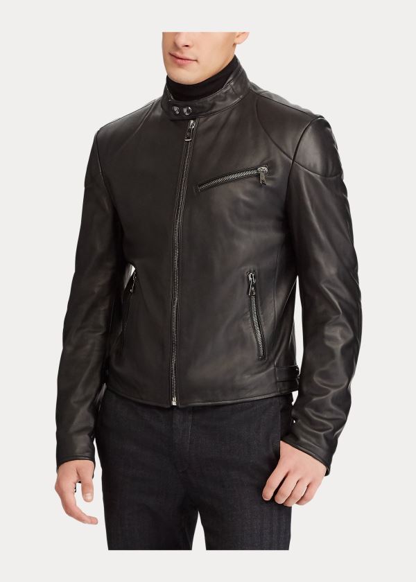 Kurtki Ralph Lauren Randall Lambskin Biker Jacket Męskie Czarne | RCWM8860