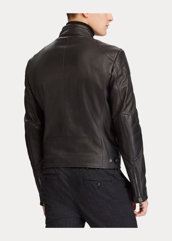 Kurtki Ralph Lauren Randall Lambskin Biker Jacket Męskie Czarne | RCWM8860