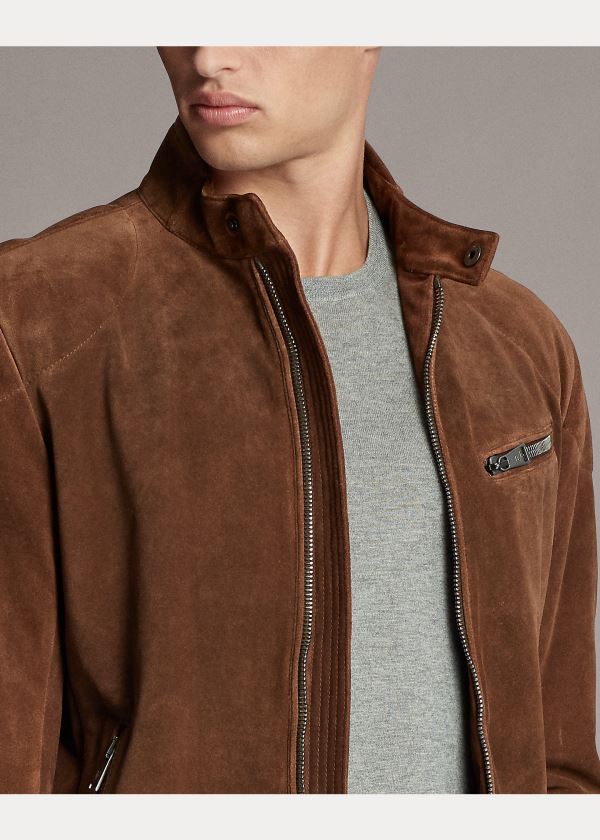 Kurtki Ralph Lauren Randall Suede Biker Jacket Męskie Brązowe | MUMQ8199