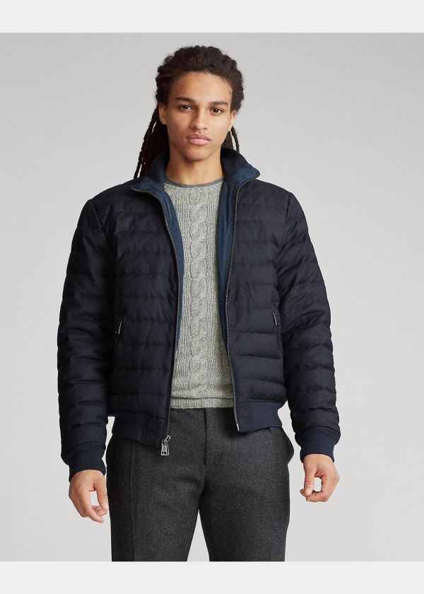 Kurtki Ralph Lauren Reversible Down Jacket Męskie Granatowe | QMXE5380