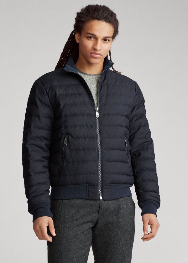 Kurtki Ralph Lauren Reversible Down Jacket Męskie Granatowe | QMXE5380