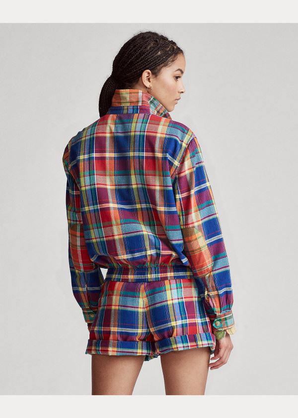 Kurtki Ralph Lauren Reversible Madras Jacket Damskie Niebieskie Czerwone Żółte | VCZD6363