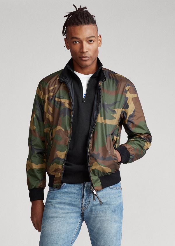 Kurtki Ralph Lauren Reversible Windbreaker Męskie Camo Czarne | OANI9628