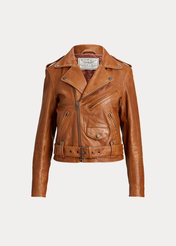 Kurtki Ralph Lauren Sheepskin Moto Jacket Damskie Brązowe | RFLG9521