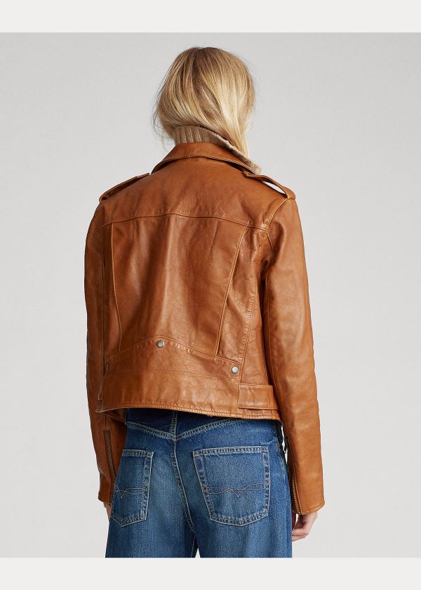 Kurtki Ralph Lauren Sheepskin Moto Jacket Damskie Brązowe | RFLG9521