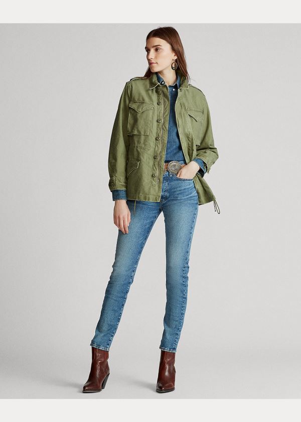 Kurtki Ralph Lauren Signature Military Jacket Damskie Oliwkowe | HMBH1686