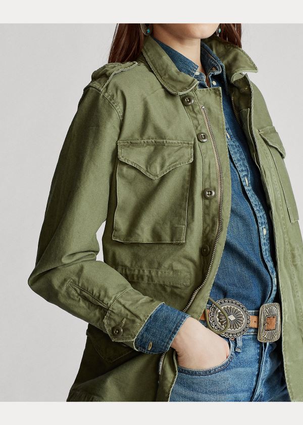 Kurtki Ralph Lauren Signature Military Jacket Damskie Oliwkowe | HMBH1686