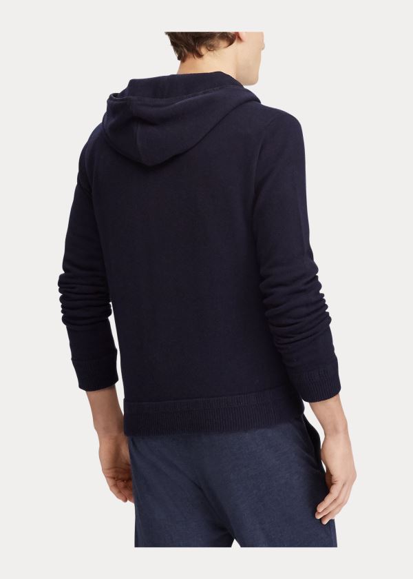 Kurtki Ralph Lauren Suede-Trim Wool-Blend Hoodie Męskie Granatowe | QBTE1803