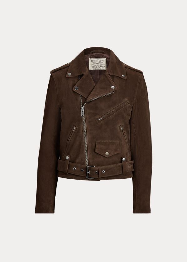 Kurtki Ralph Lauren Suede Moto Jacket Damskie Brązowe | YJLS1179