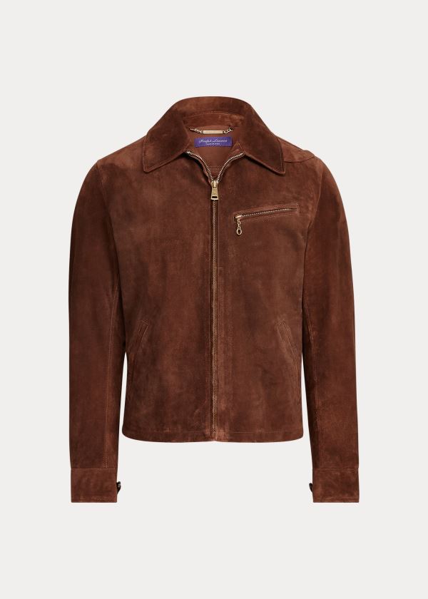 Kurtki Ralph Lauren Suede Newsboy Jacket Męskie Brązowe | PJPJ5416