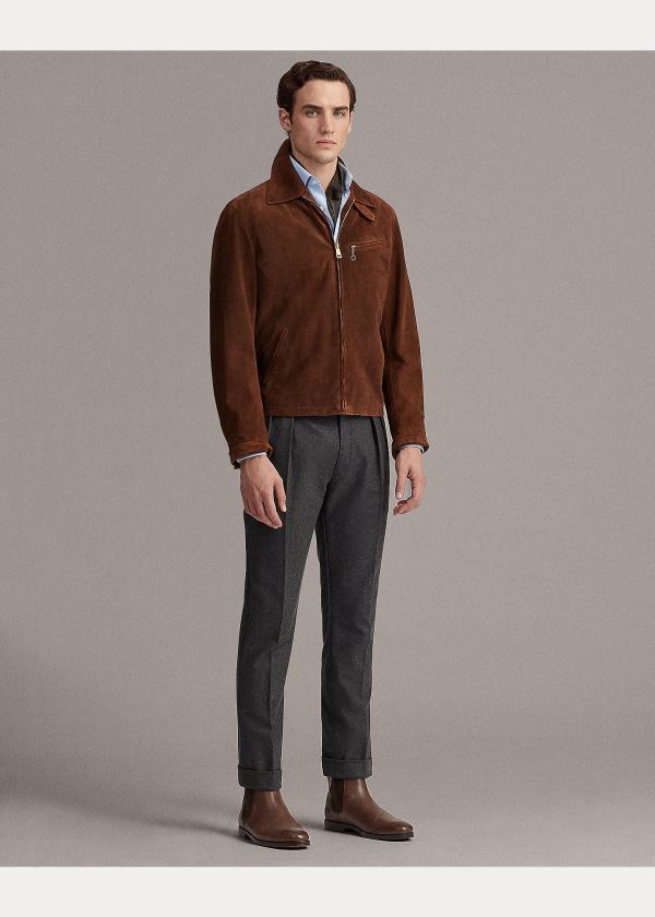 Kurtki Ralph Lauren Suede Newsboy Jacket Męskie Brązowe | PJPJ5416