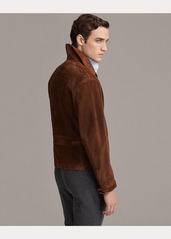 Kurtki Ralph Lauren Suede Newsboy Jacket Męskie Brązowe | PJPJ5416